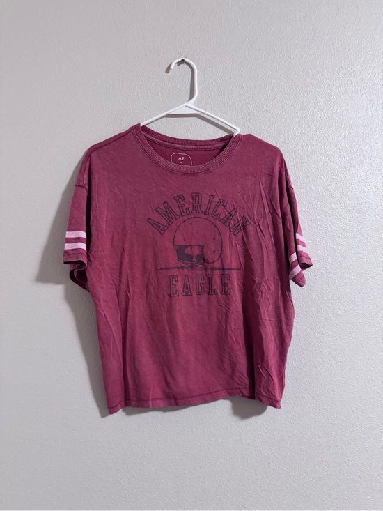 Peanuts Tops - American eagle Peanuts Vintage-Style Maroon Graphic Tee with Striped Sleeves